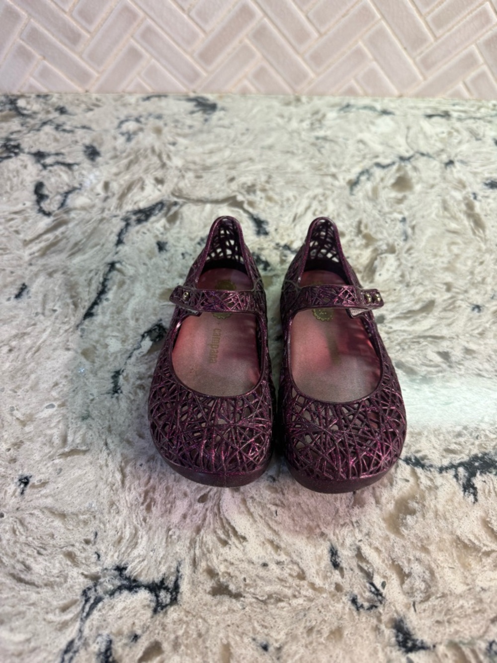 Mini Melissa Plum Glitter Mary Jane Jelly Shoes